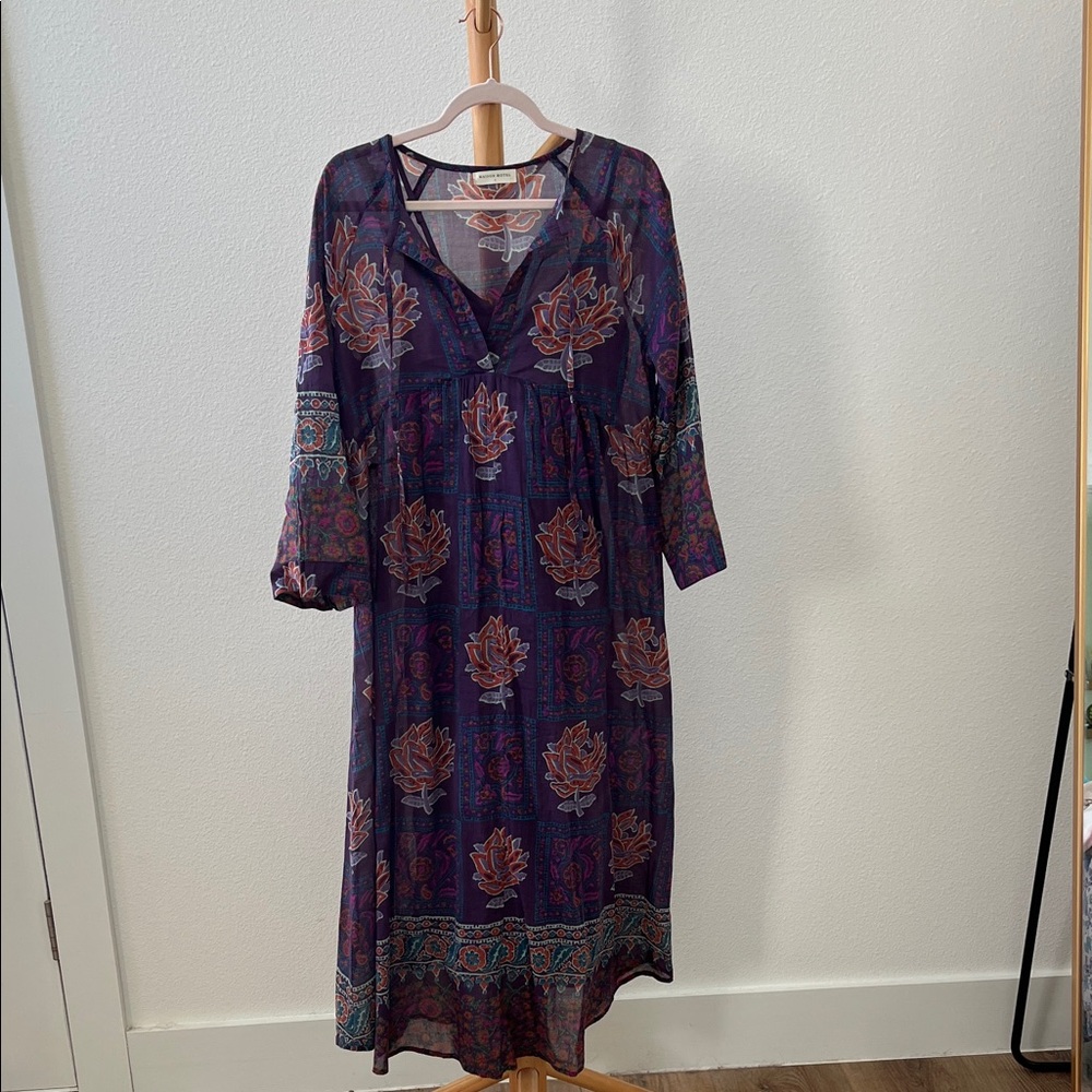 Chic Bohemian Long Sleeve Dress in Purple Floral